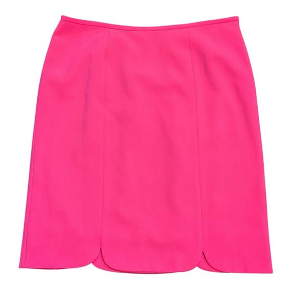 Kasper Pencil Skirt Bright Barbie Pink Scalloped Hem Career Wear Size 12 - Picture 1 of 7